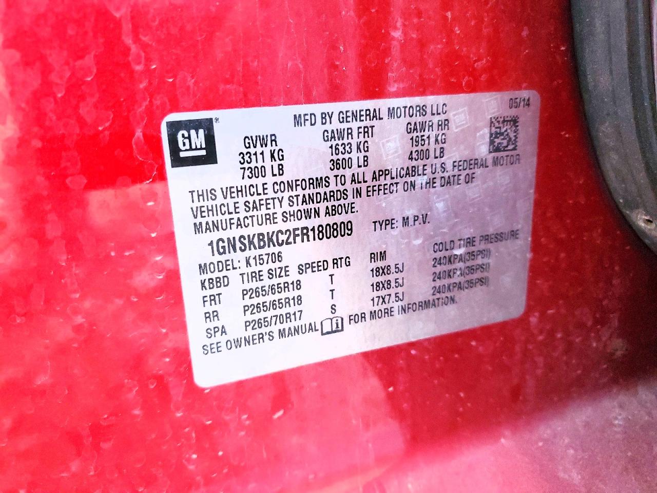 2015 CHEVROLET TAHOE K1500 LT photo 13