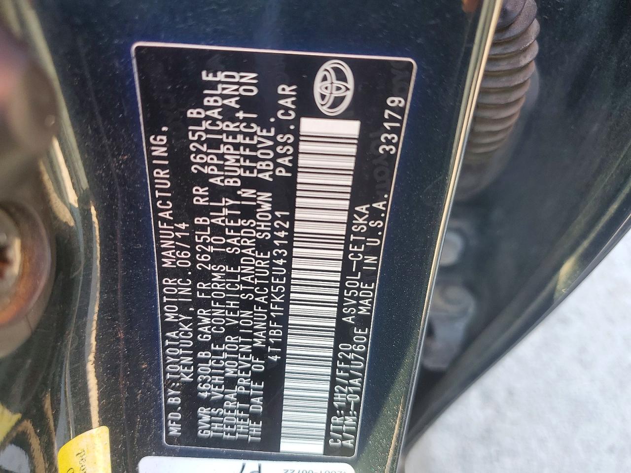 2014 TOYOTA CAMRY L photo 12