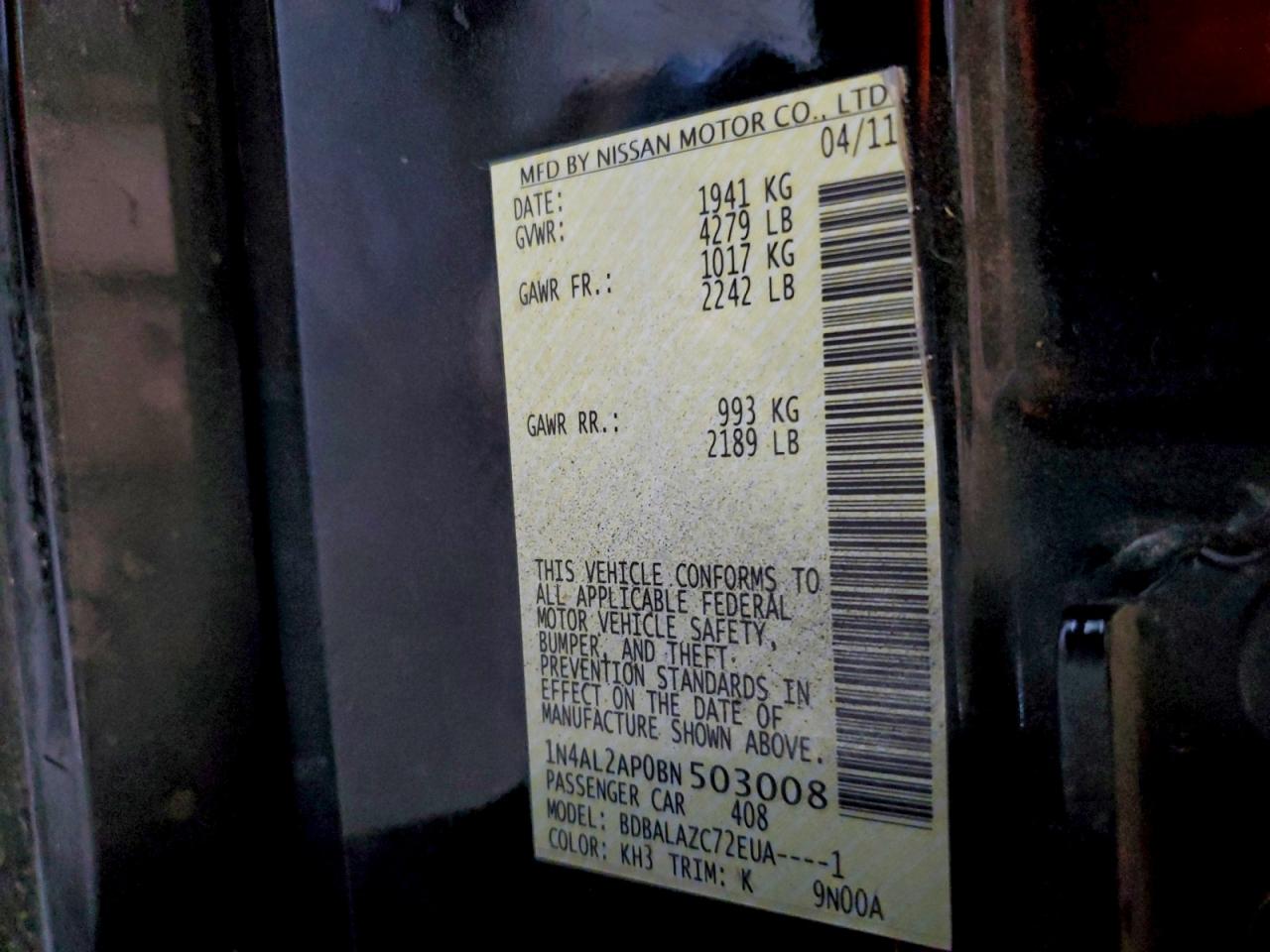 2011 NISSAN ALTIMA BASE photo 13