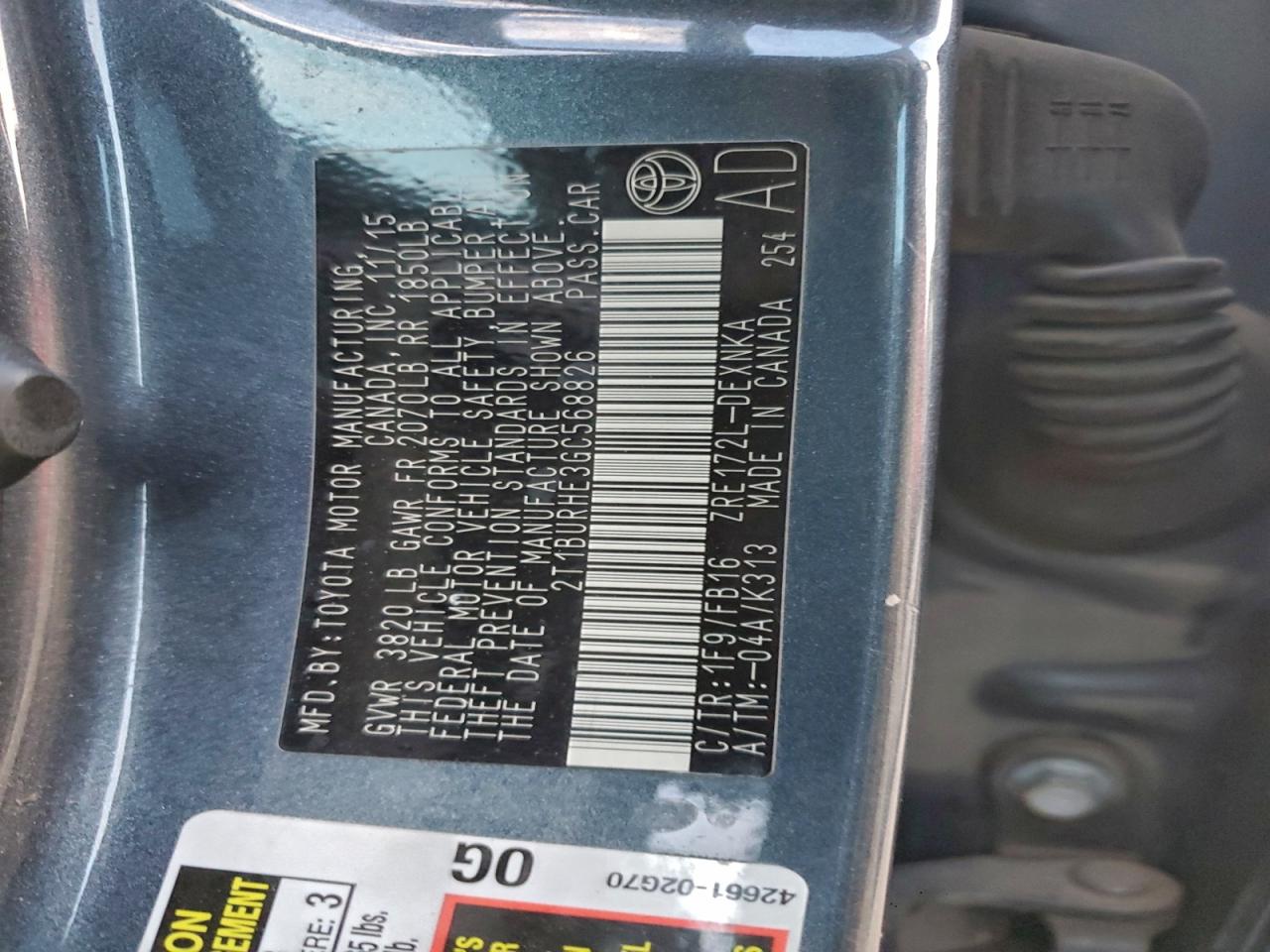 2016 TOYOTA COROLLA L photo 13