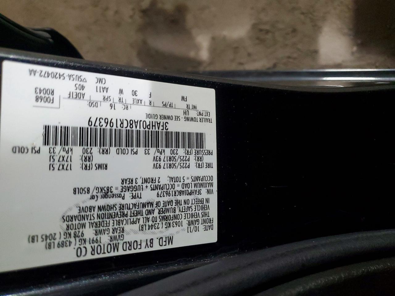 2012 FORD FUSION SEL photo 12