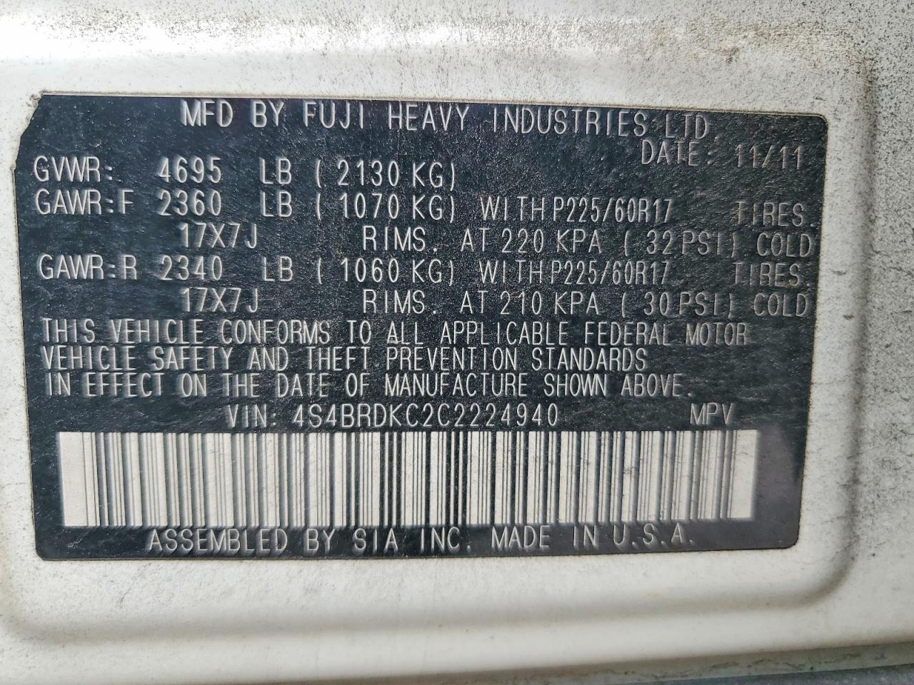 2012 SUBARU OUTBACK 3.6R LIMITED photo 14