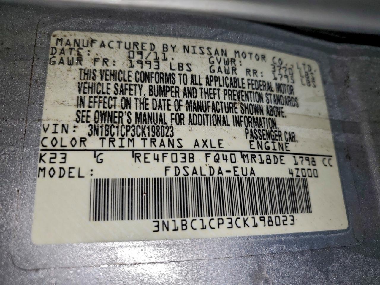 2012 NISSAN VERSA S photo 12