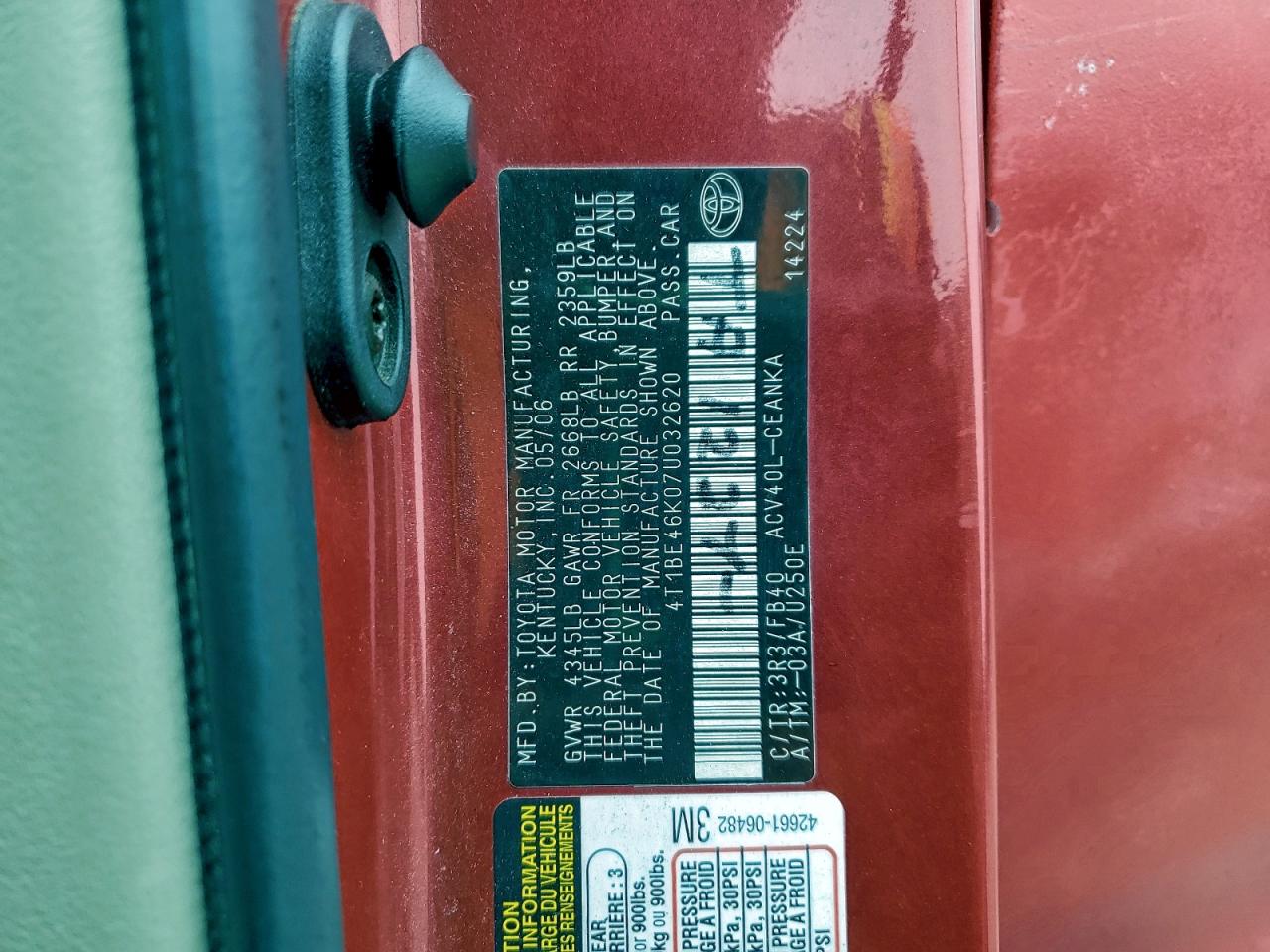 2007 TOYOTA CAMRY CE photo 12
