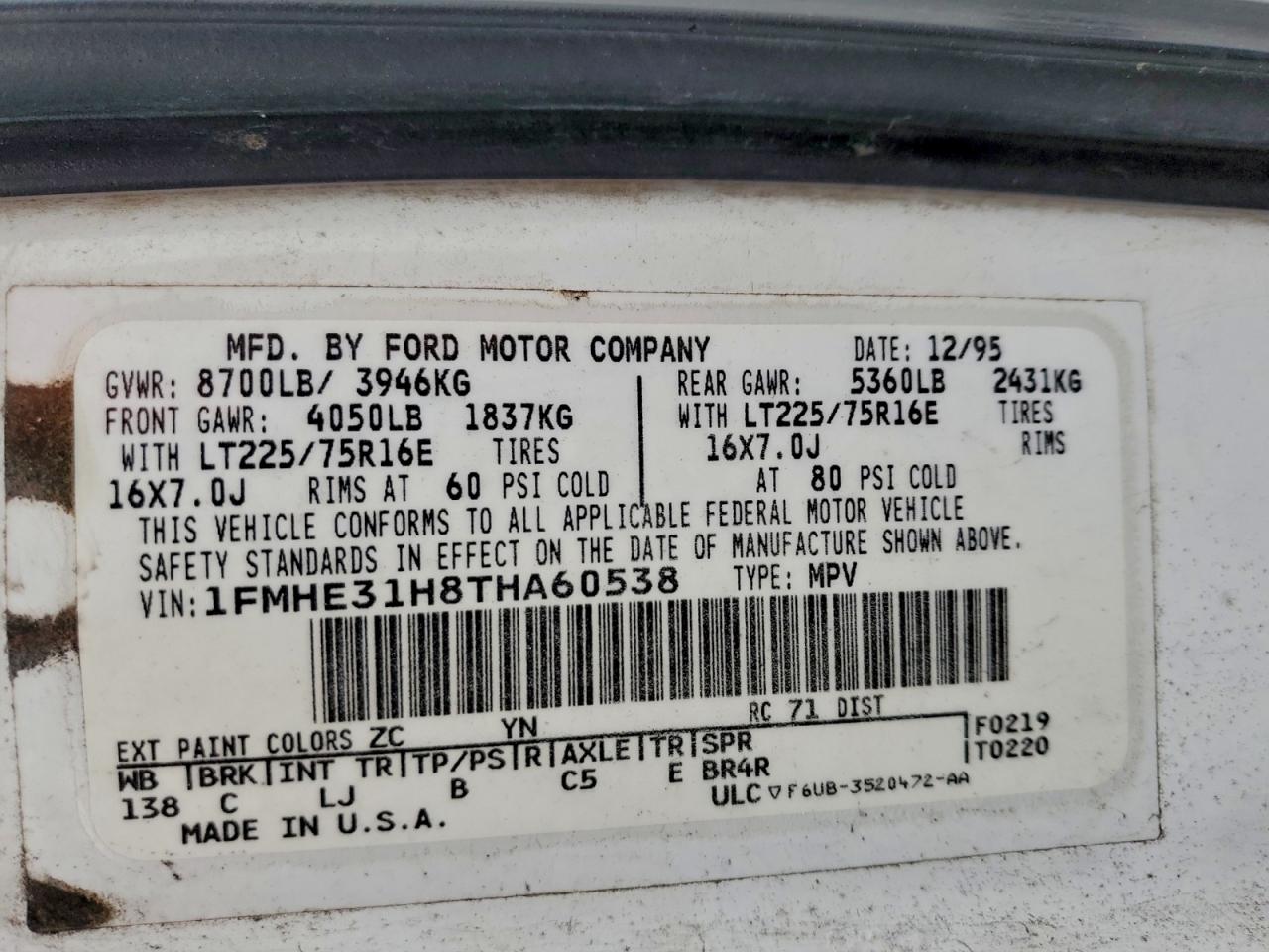 1996 FORD ECONOLINE E350 photo 37