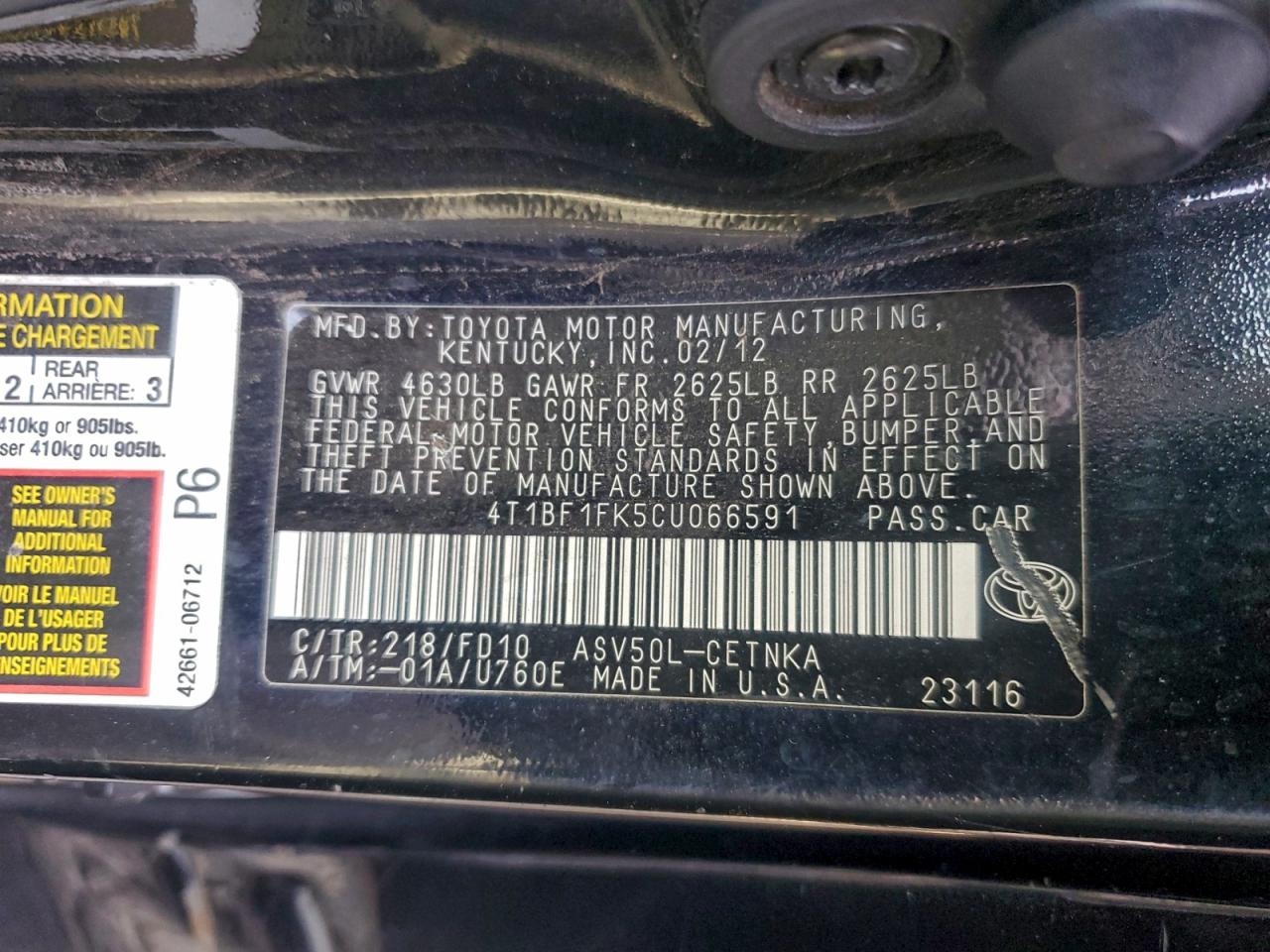 2012 TOYOTA CAMRY LE photo 12