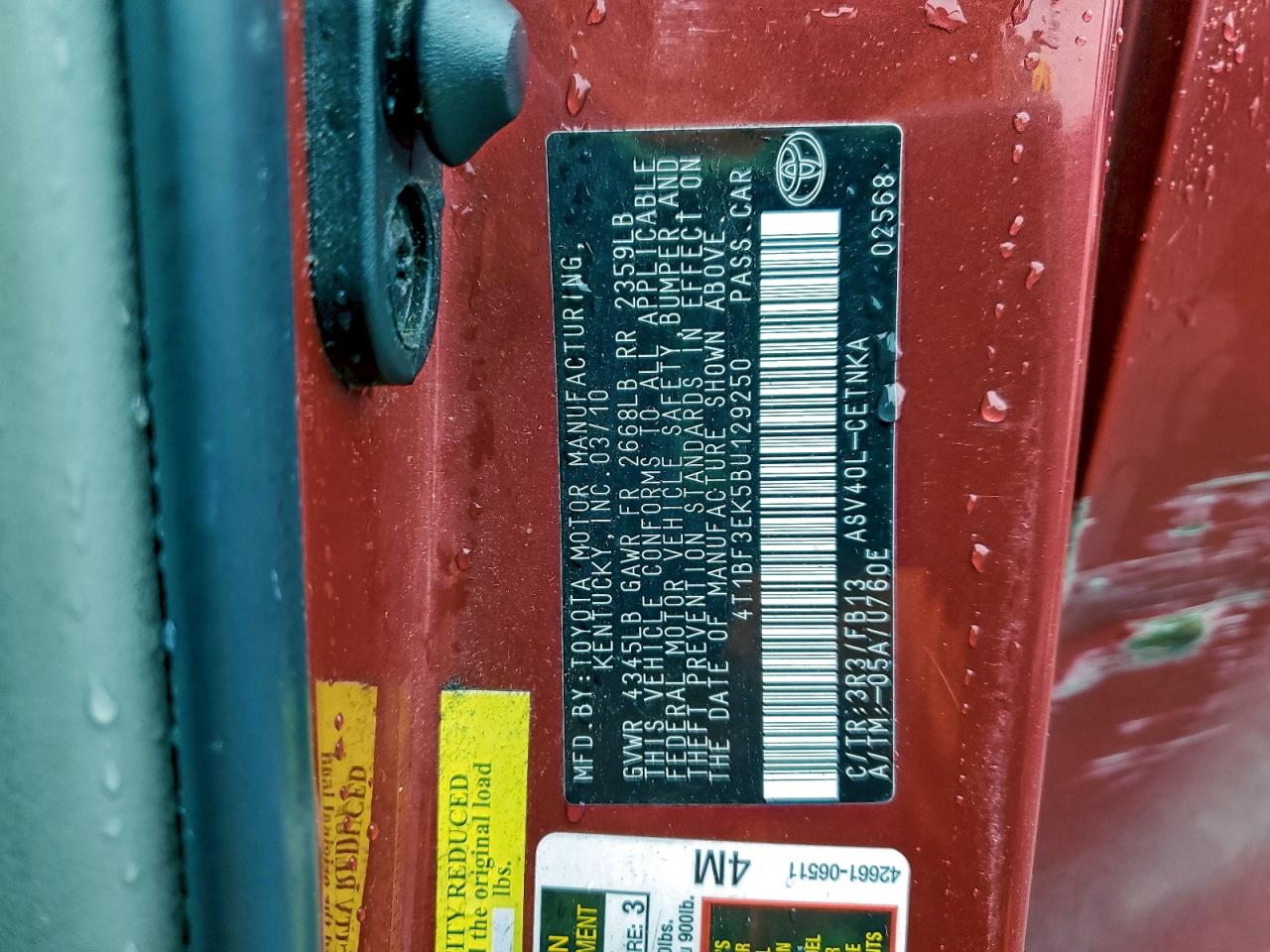2011 TOYOTA CAMRY BASE photo 12