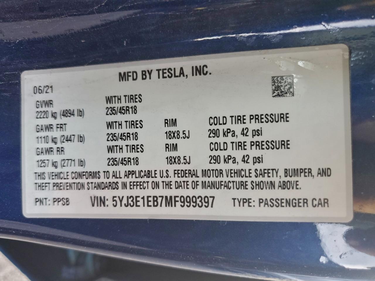 2021 TESLA MODEL 3 photo 13