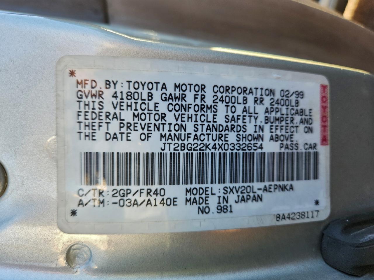 1999 TOYOTA CAMRY LE photo 23