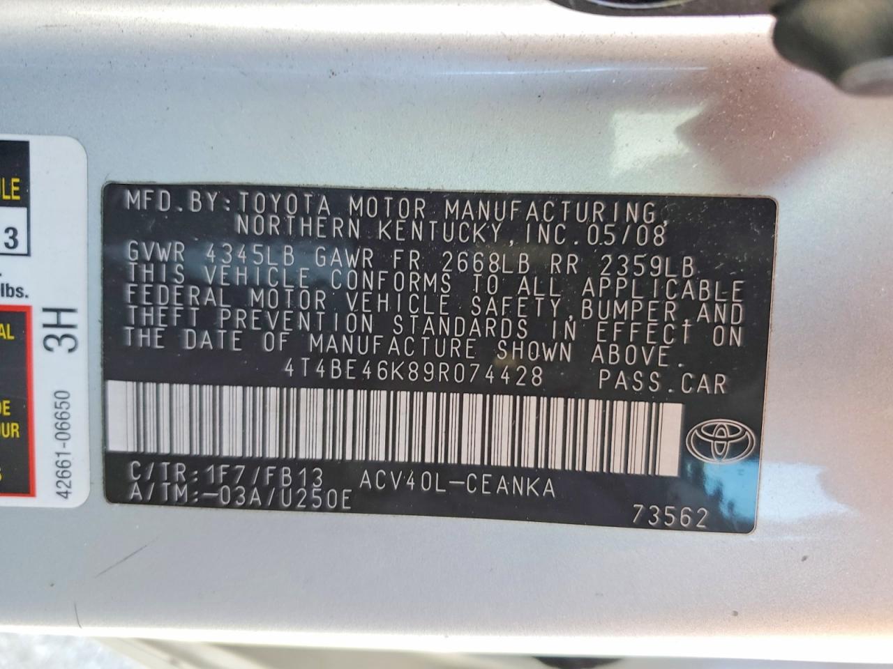 2009 TOYOTA CAMRY BASE photo 12