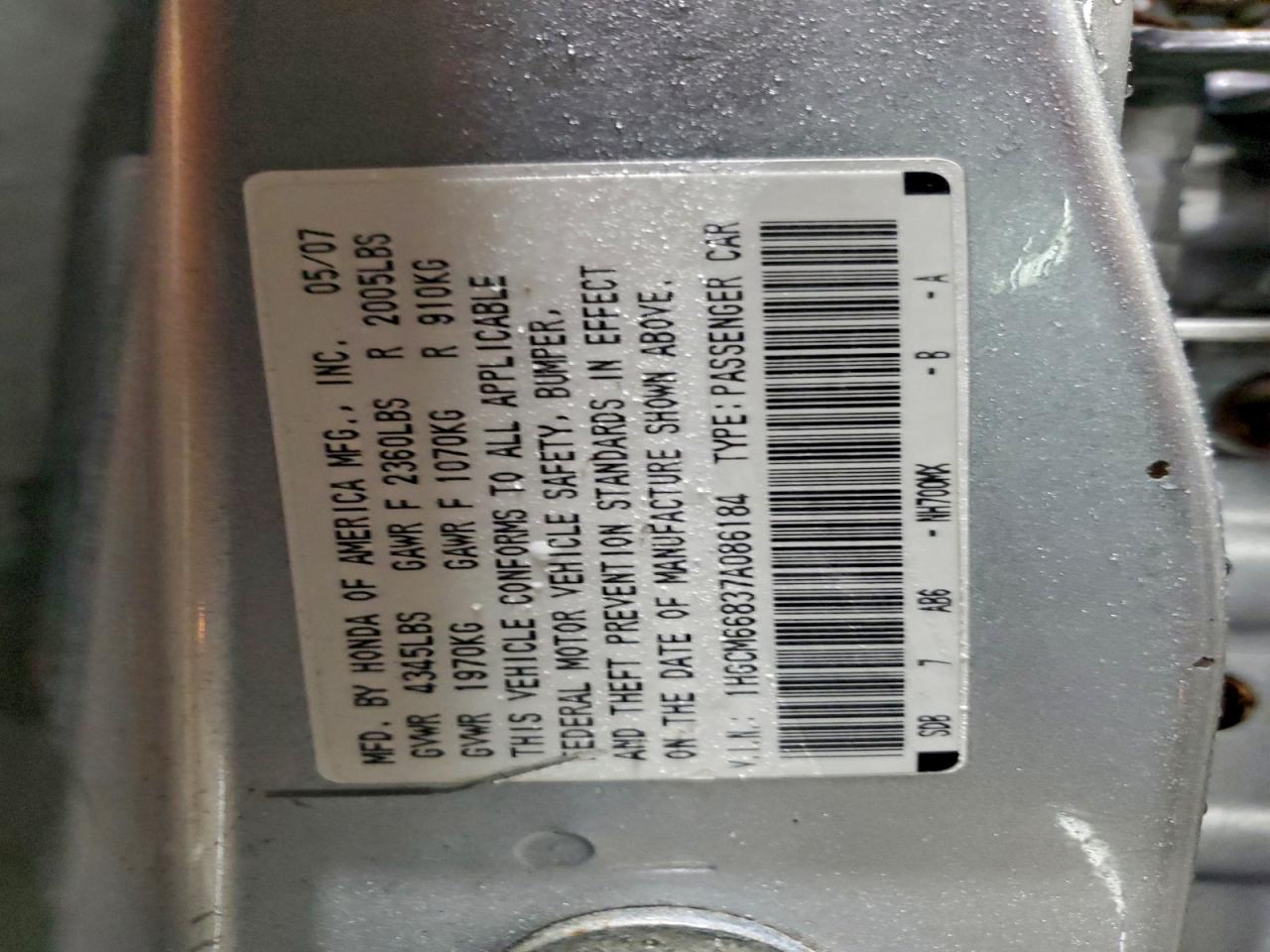 2007 HONDA ACCORD EX photo 23