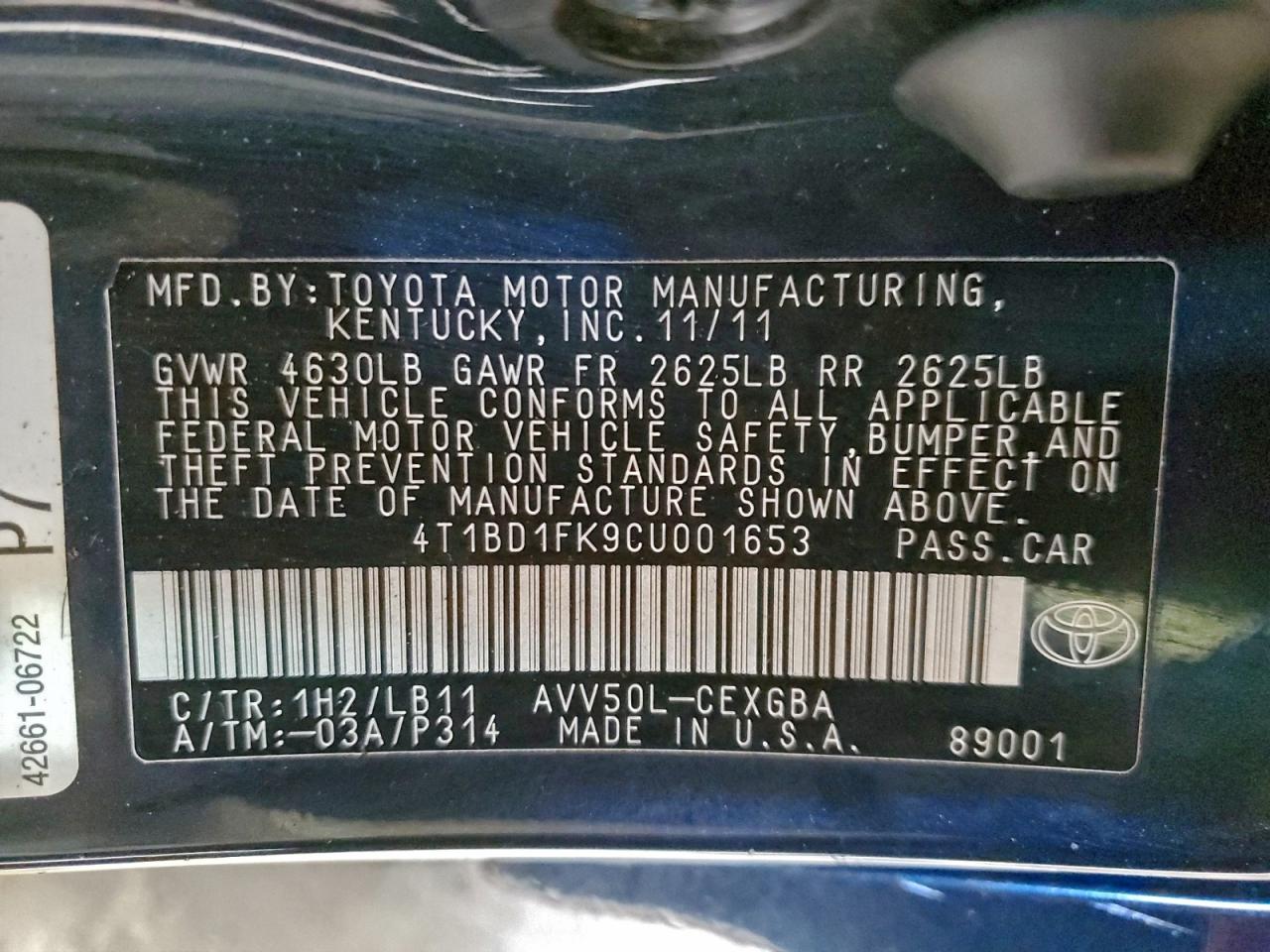 2012 TOYOTA CAMRY HYBRID photo 12