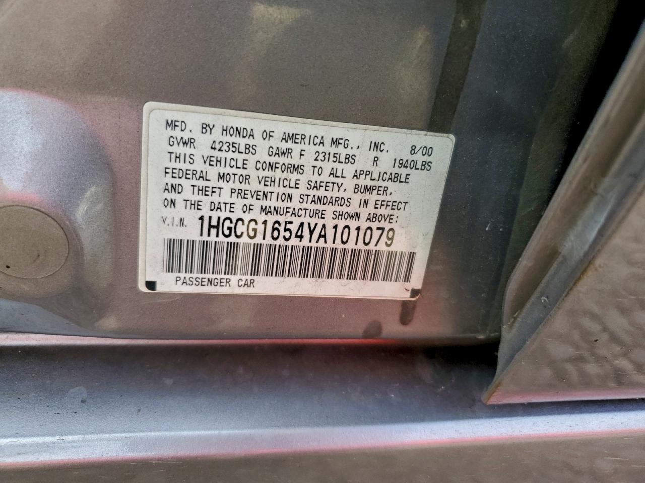 2000 HONDA ACCORD EX photo 12