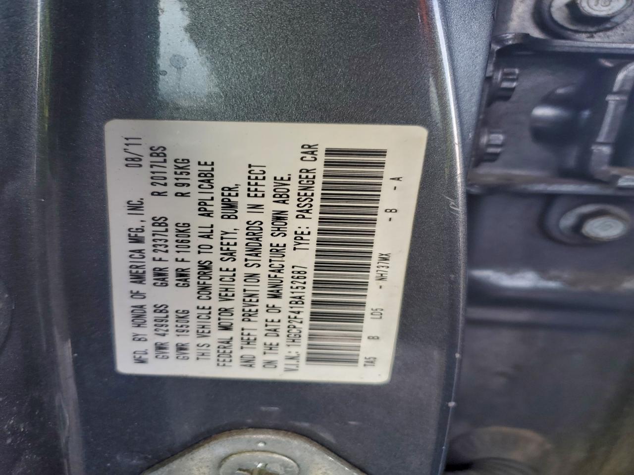 2011 HONDA ACCORD LXP photo 13