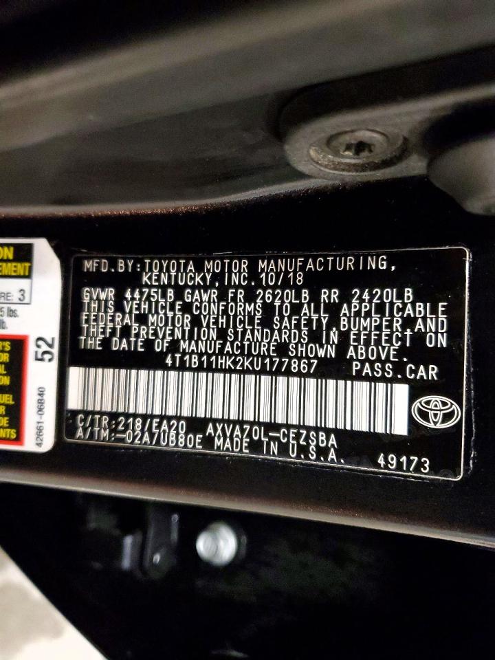 2019 TOYOTA CAMRY L photo 12