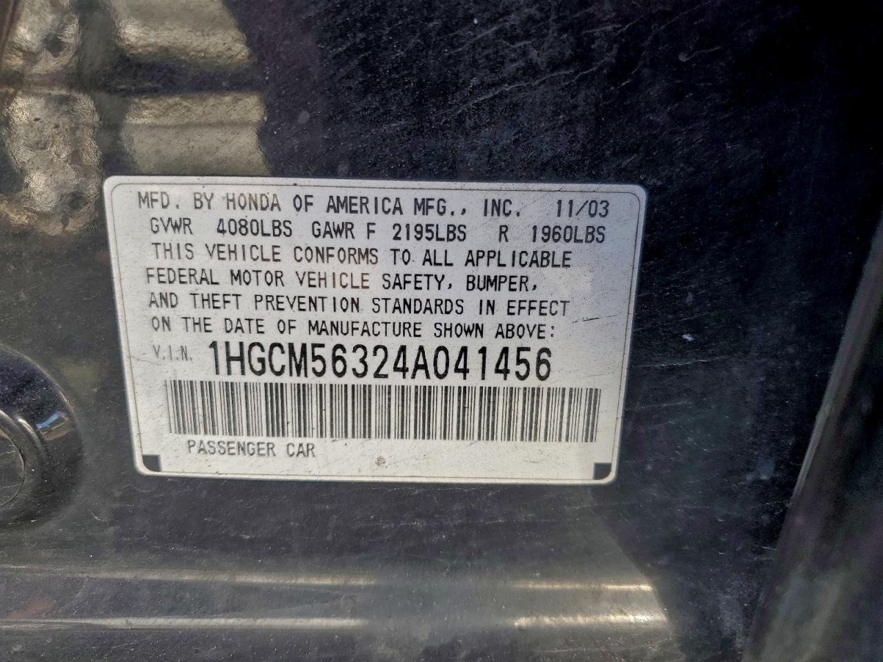2004 HONDA ACCORD LX photo 12