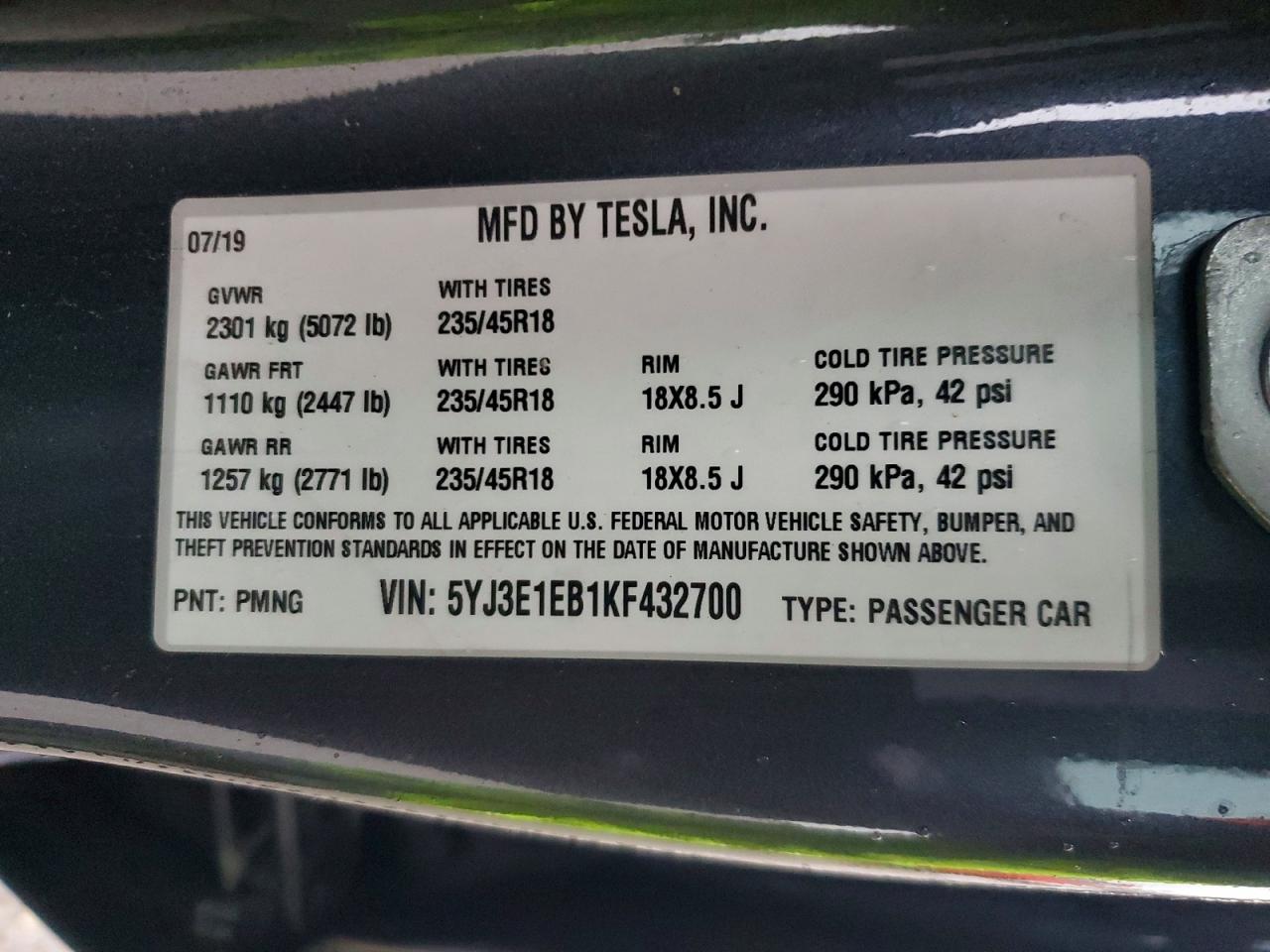 2019 TESLA MODEL 3 photo 12