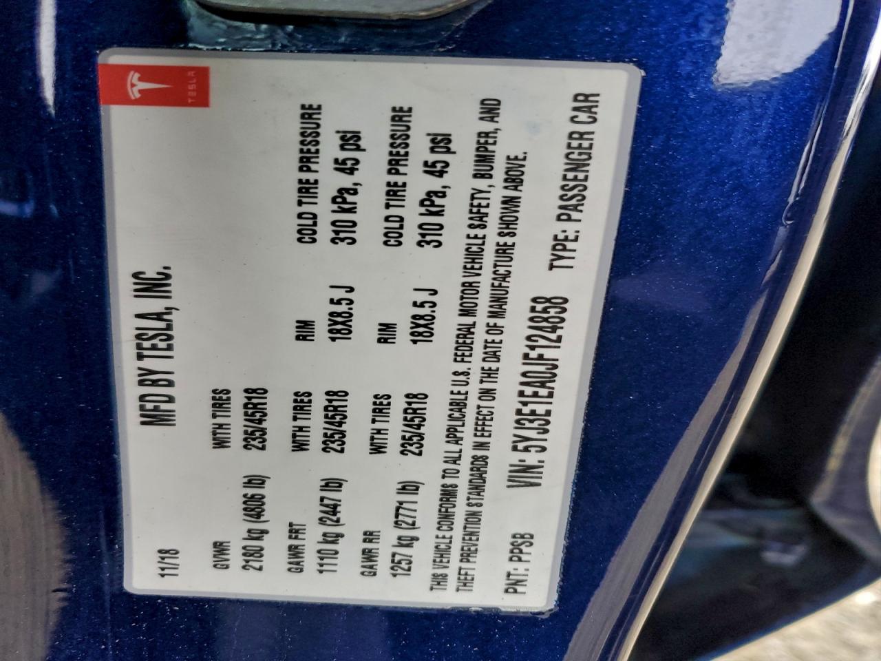 2018 TESLA MODEL 3 photo 13