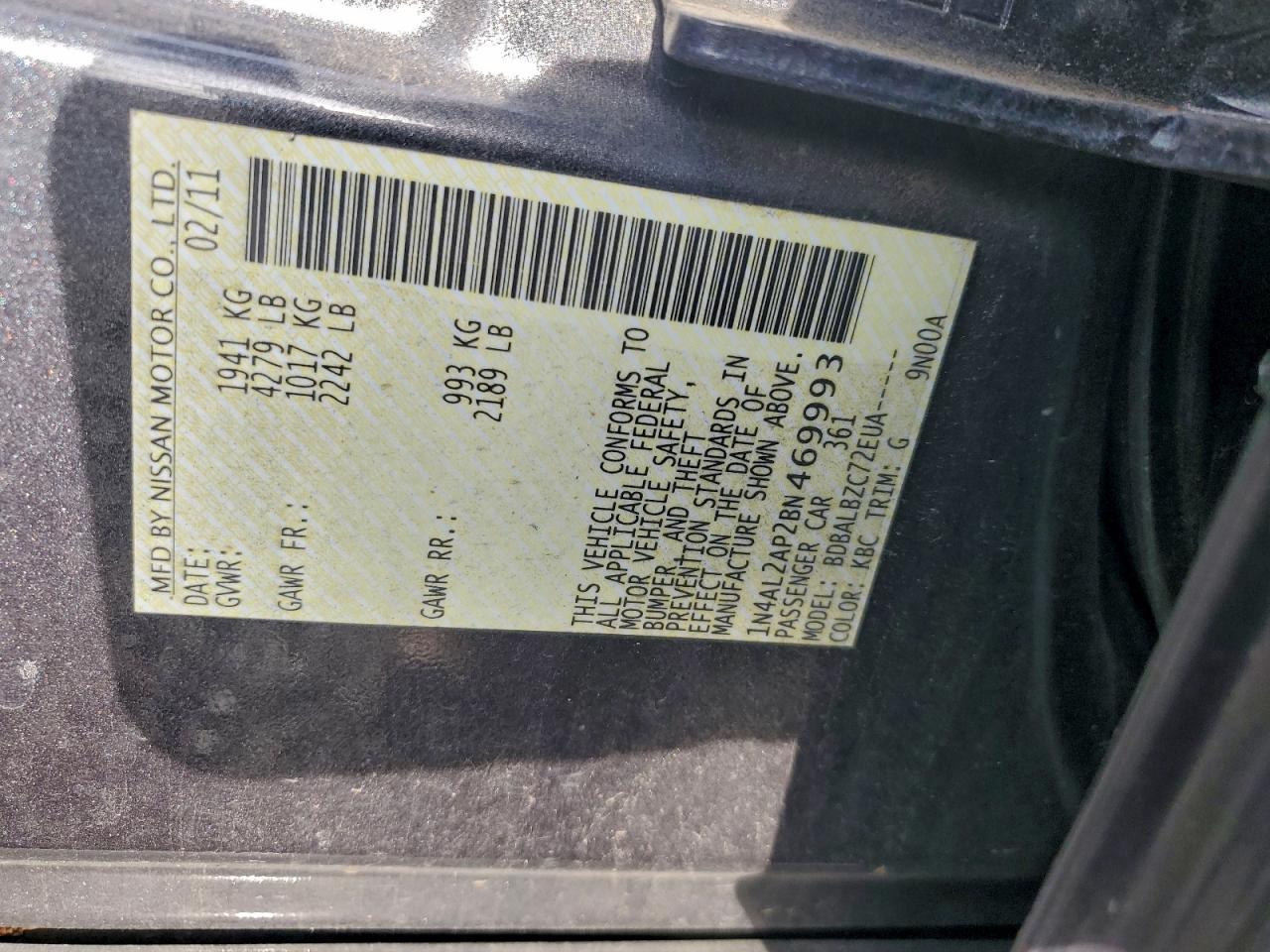 2011 NISSAN ALTIMA BASE photo 12