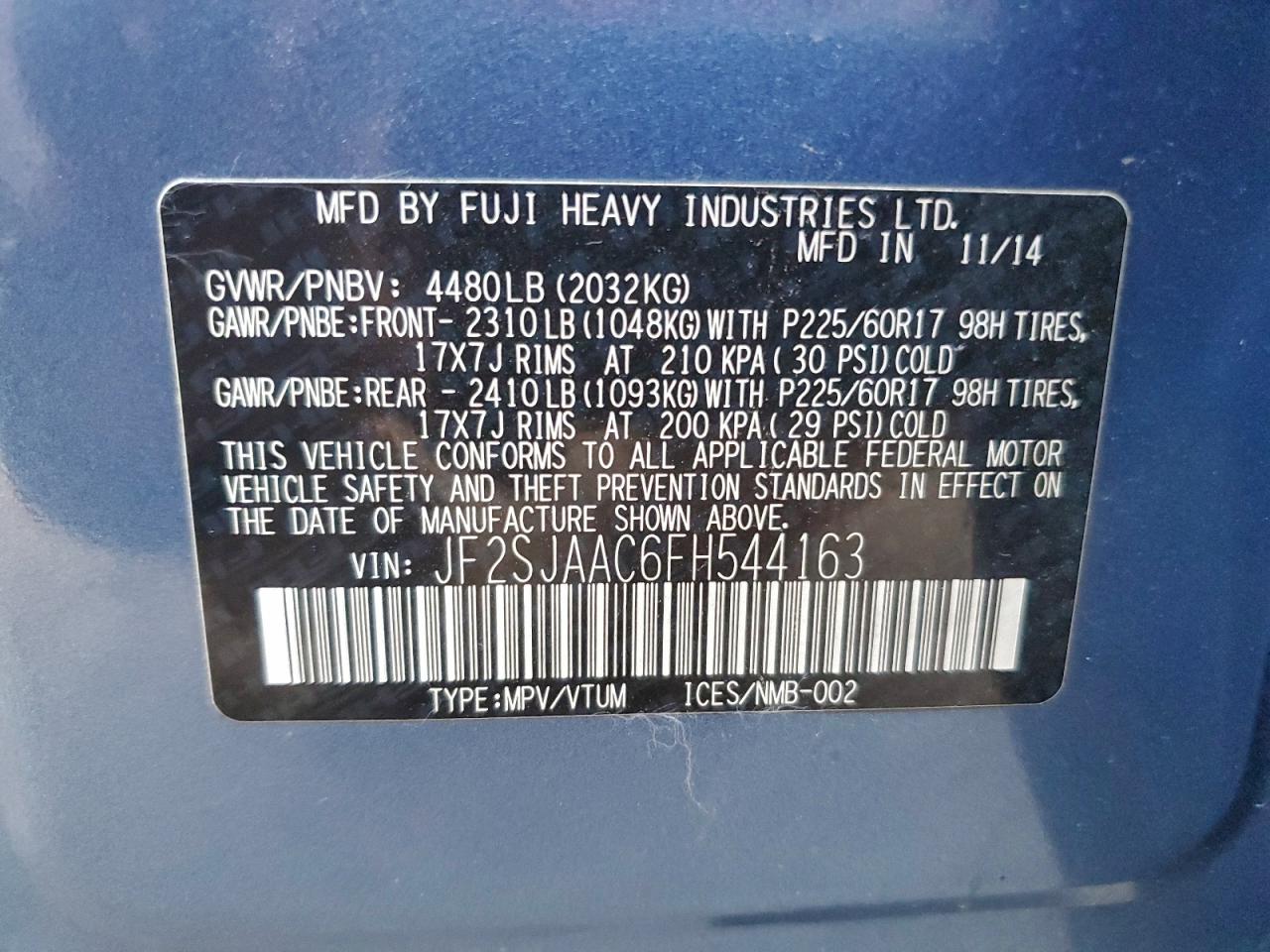 2015 SUBARU FORESTER 2.5I photo 12