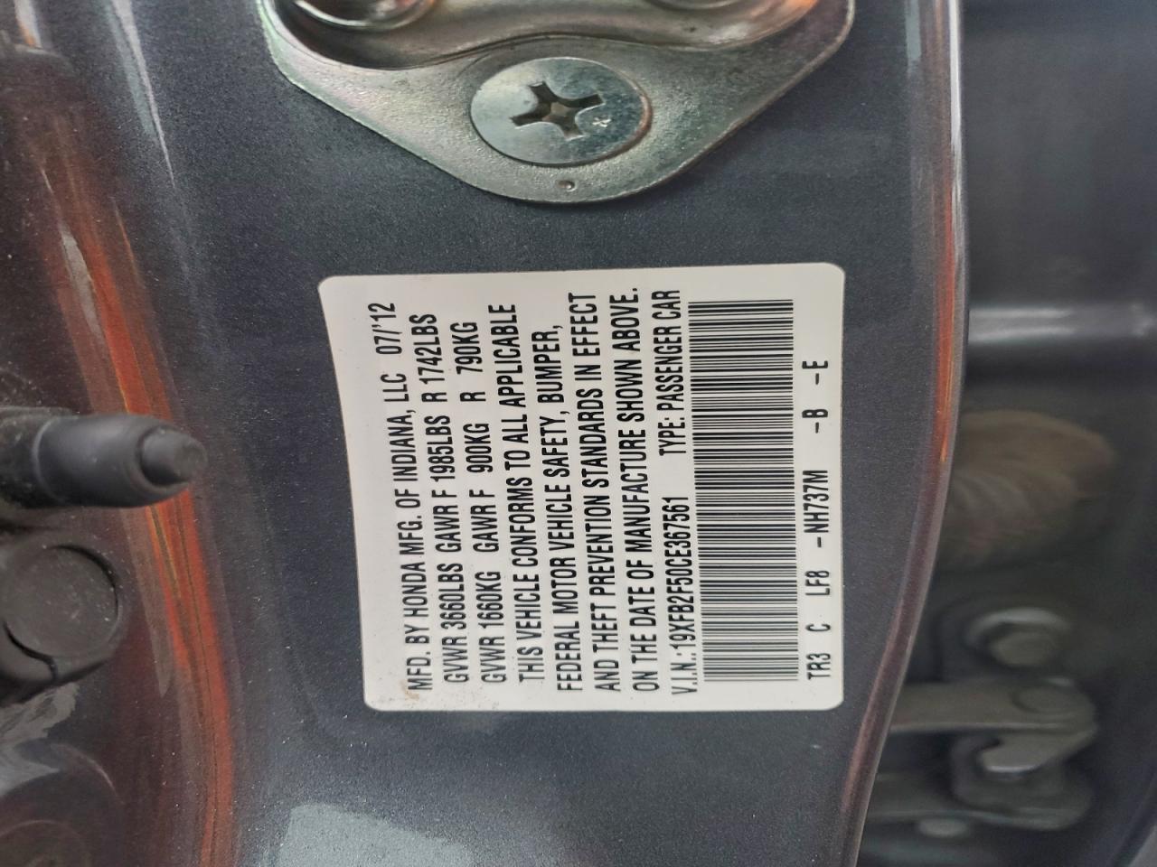 2012 HONDA CIVIC LX photo 13