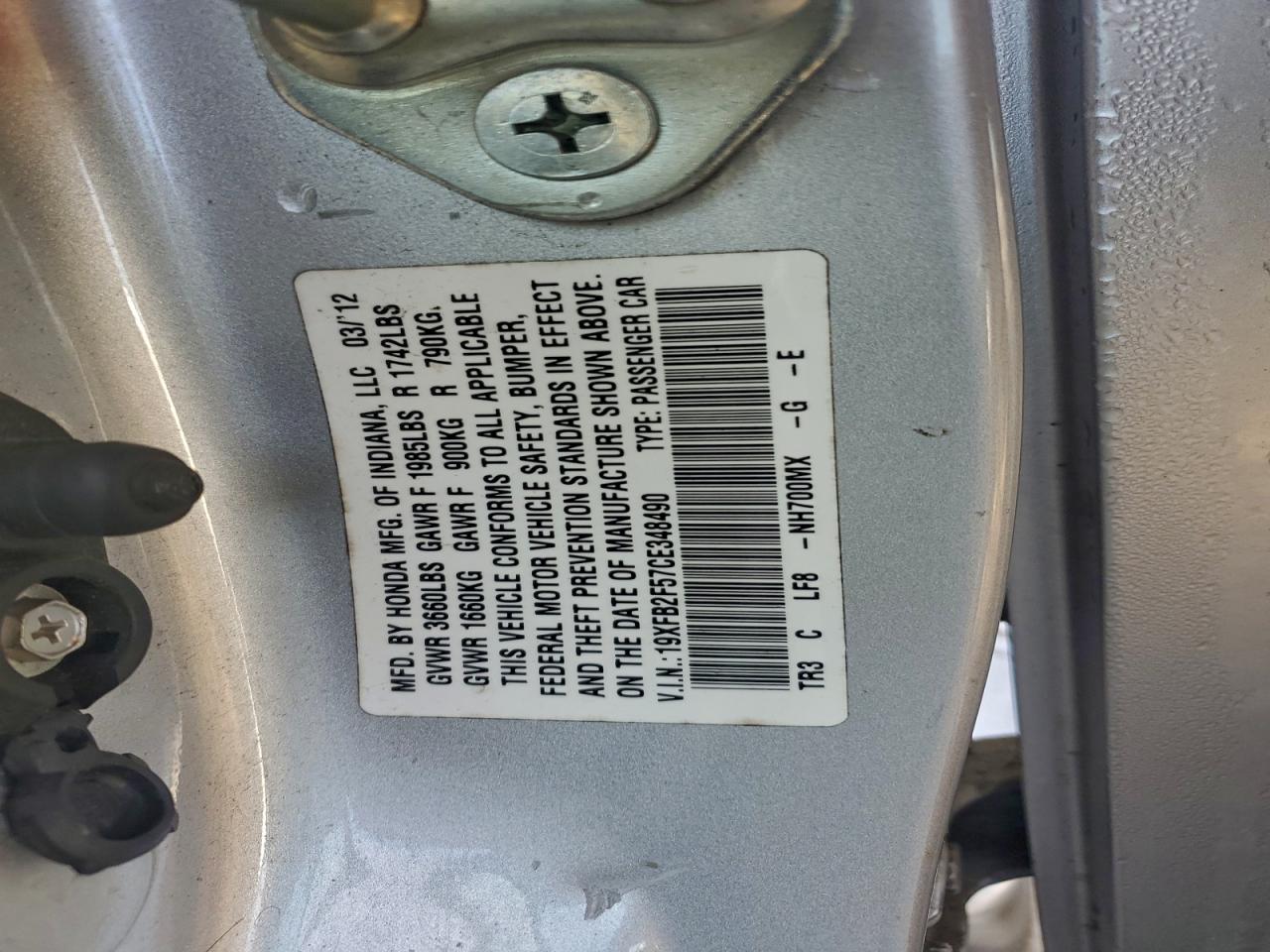 2012 HONDA CIVIC LX photo 12