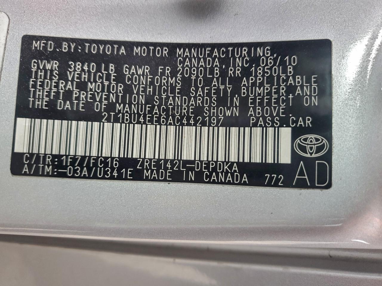 2010 TOYOTA COROLLA BASE photo 12
