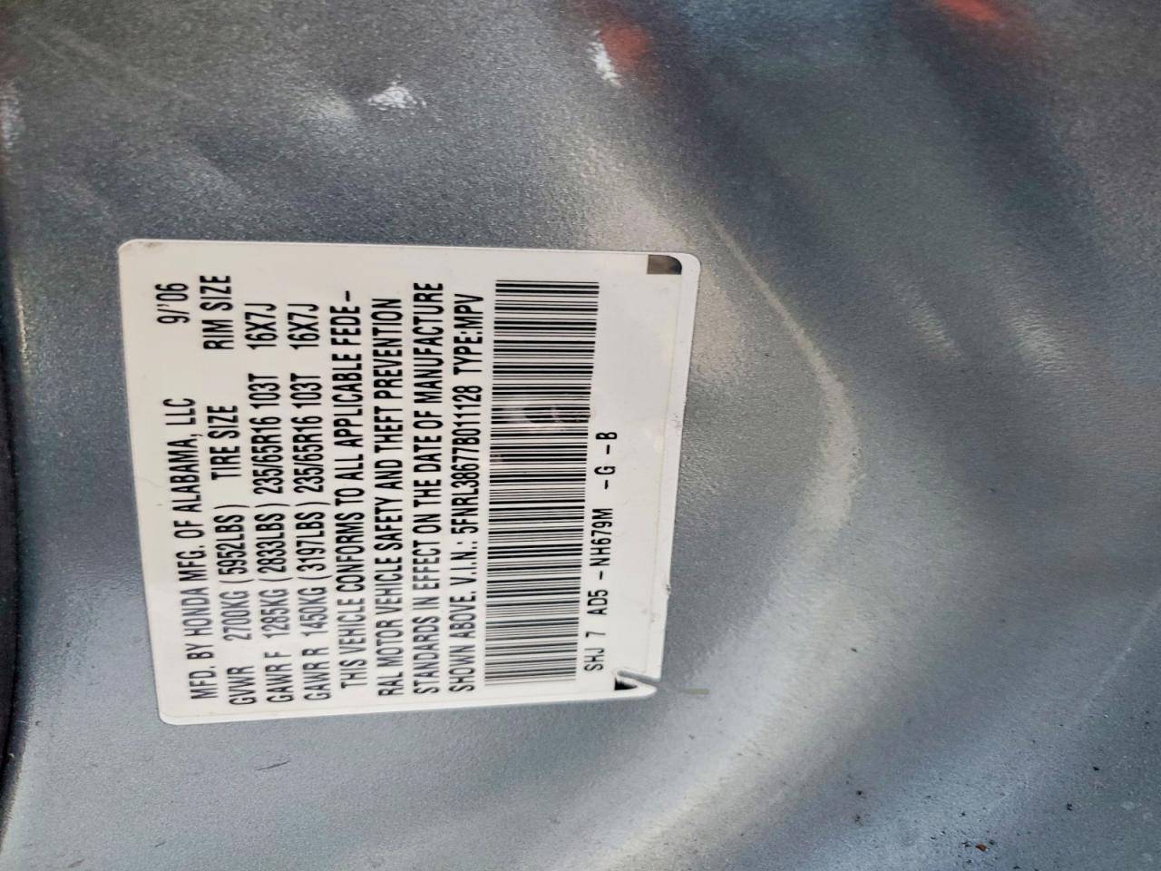 2007 HONDA ODYSSEY EXL photo 13