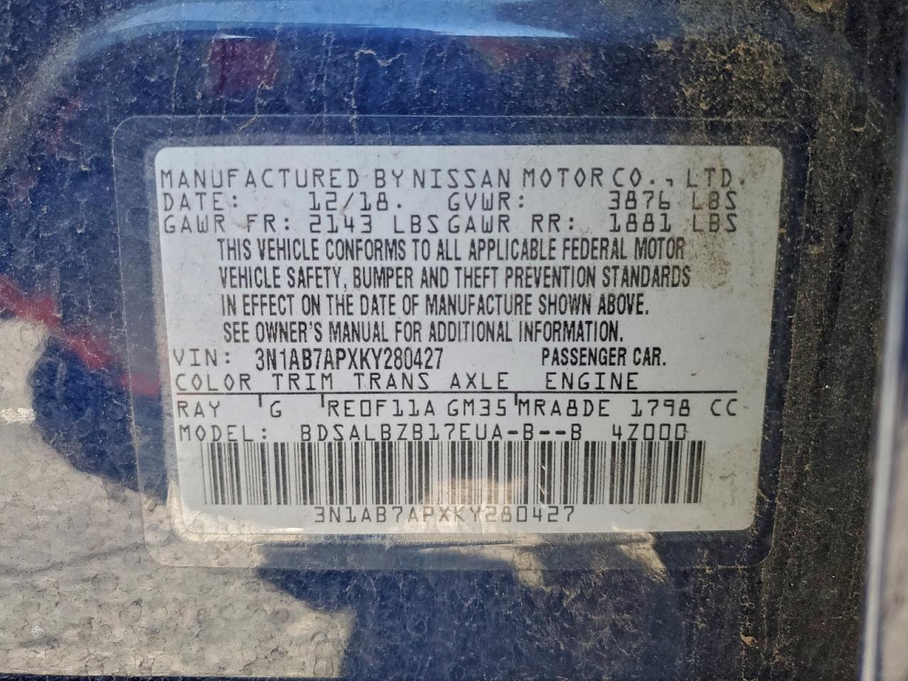 2019 NISSAN SENTRA S photo 13