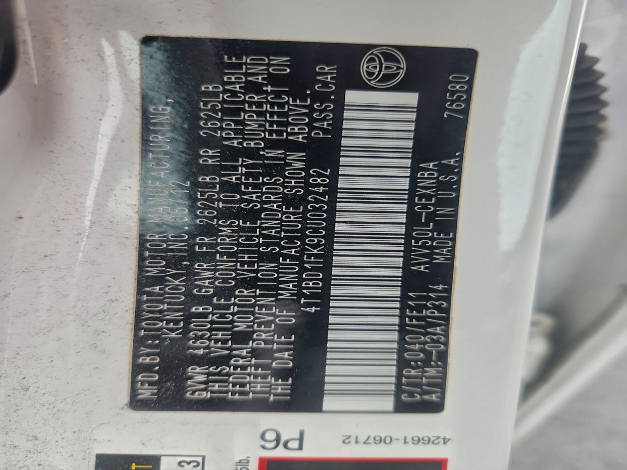2012 TOYOTA CAMRY HYBRID photo 12