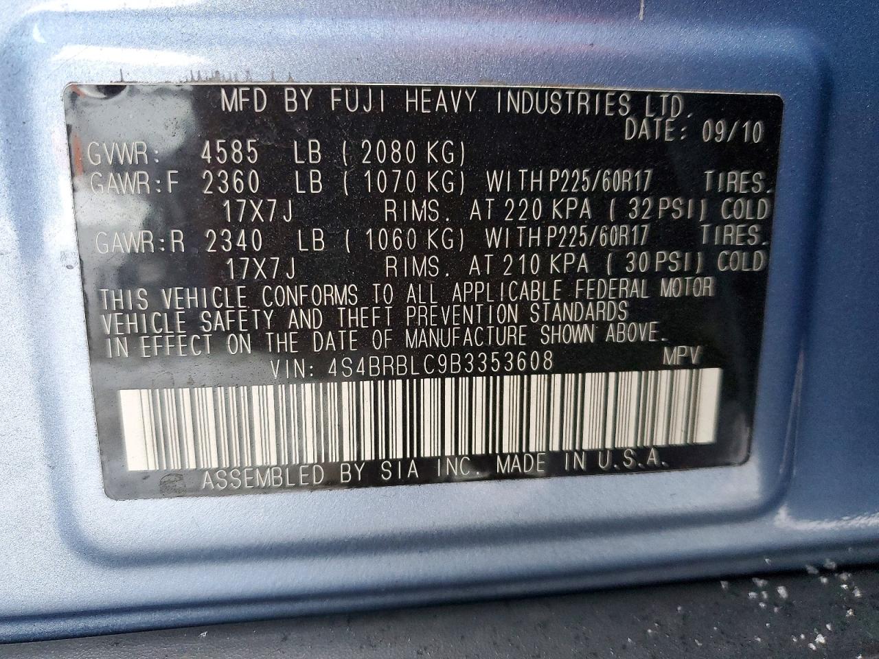2011 SUBARU OUTBACK 2.5I LIMITED photo 13