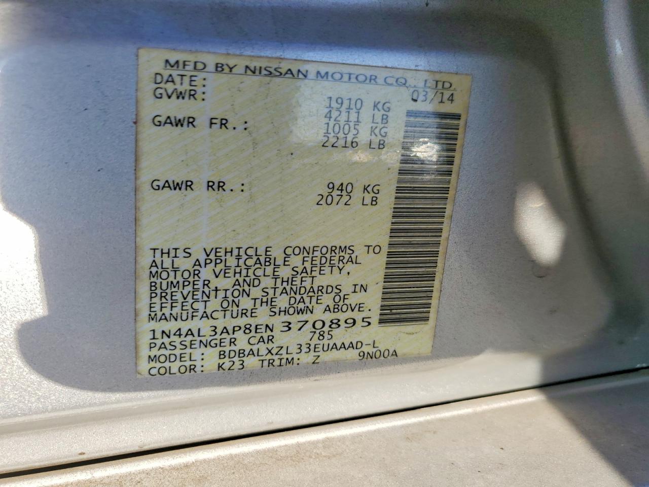 2014 NISSAN ALTIMA 2.5 photo 12