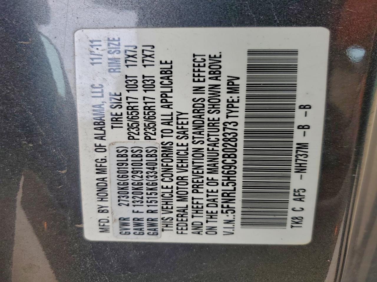 2012 HONDA ODYSSEY EXL photo 14