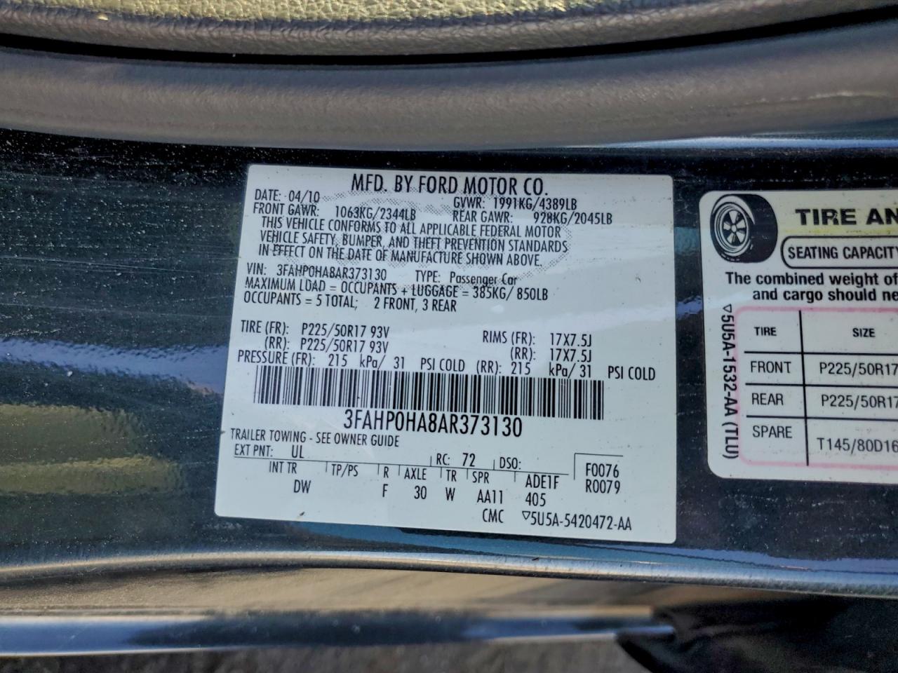 2010 FORD FUSION SE photo 12