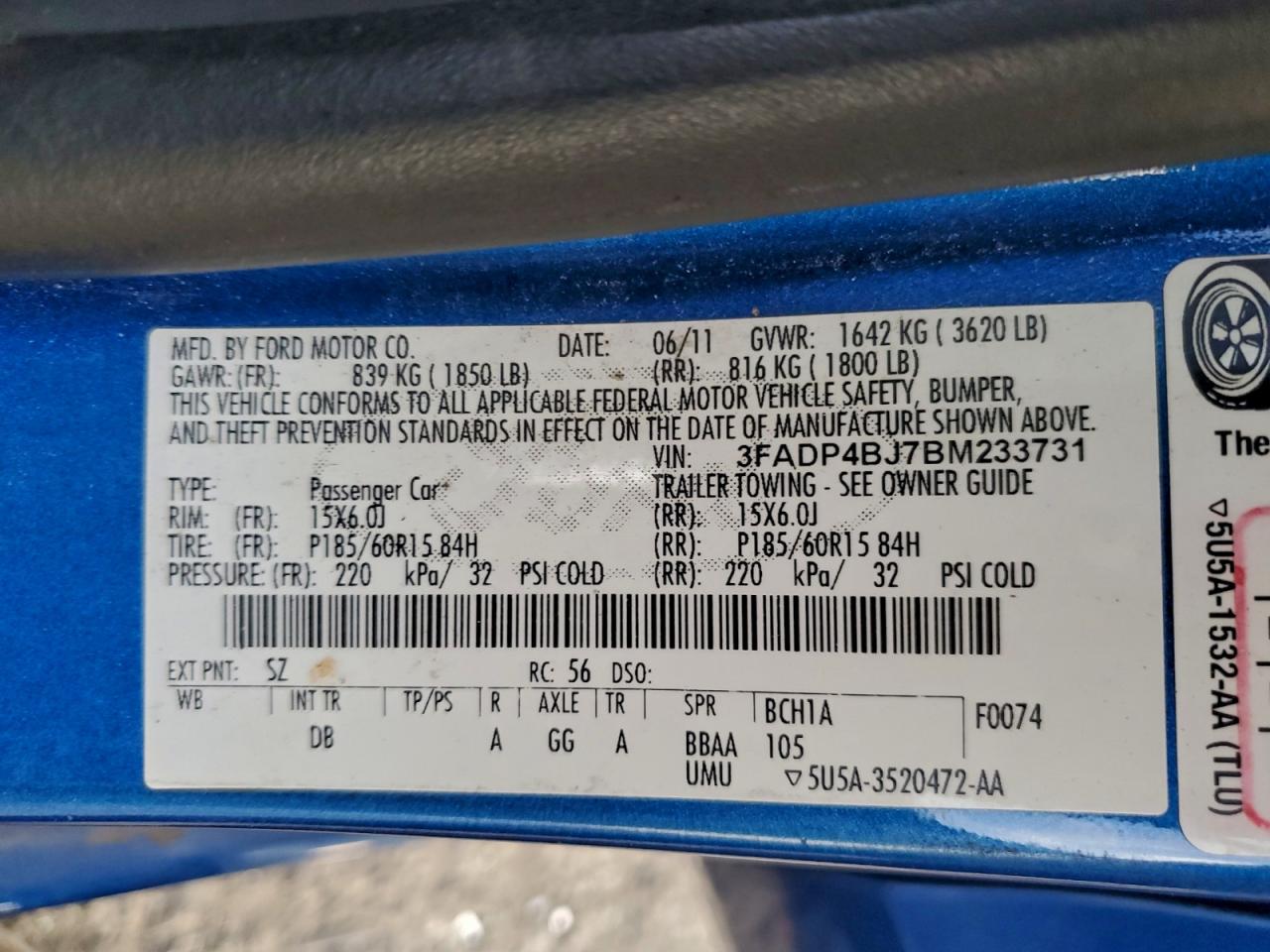 2011 FORD FIESTA SE photo 34