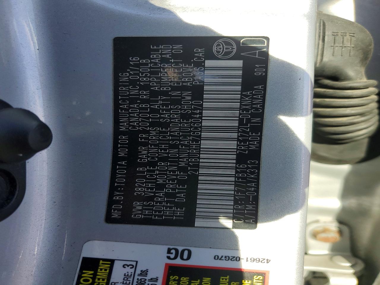 2016 TOYOTA COROLLA L photo 12