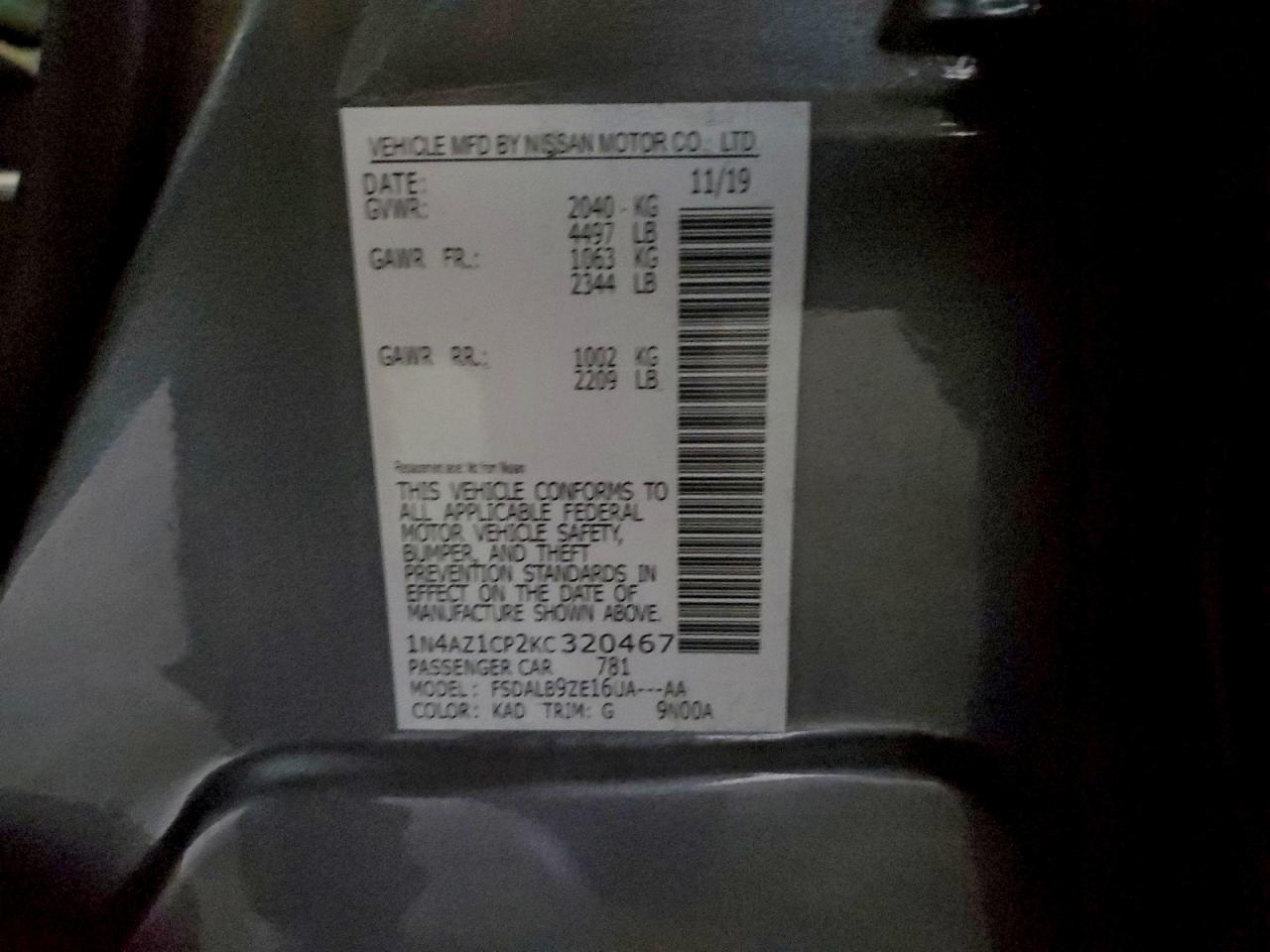 2019 NISSAN LEAF S photo 12