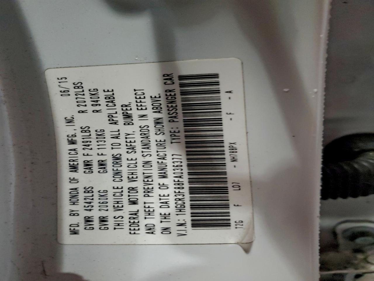 2015 HONDA ACCORD EXL photo 12