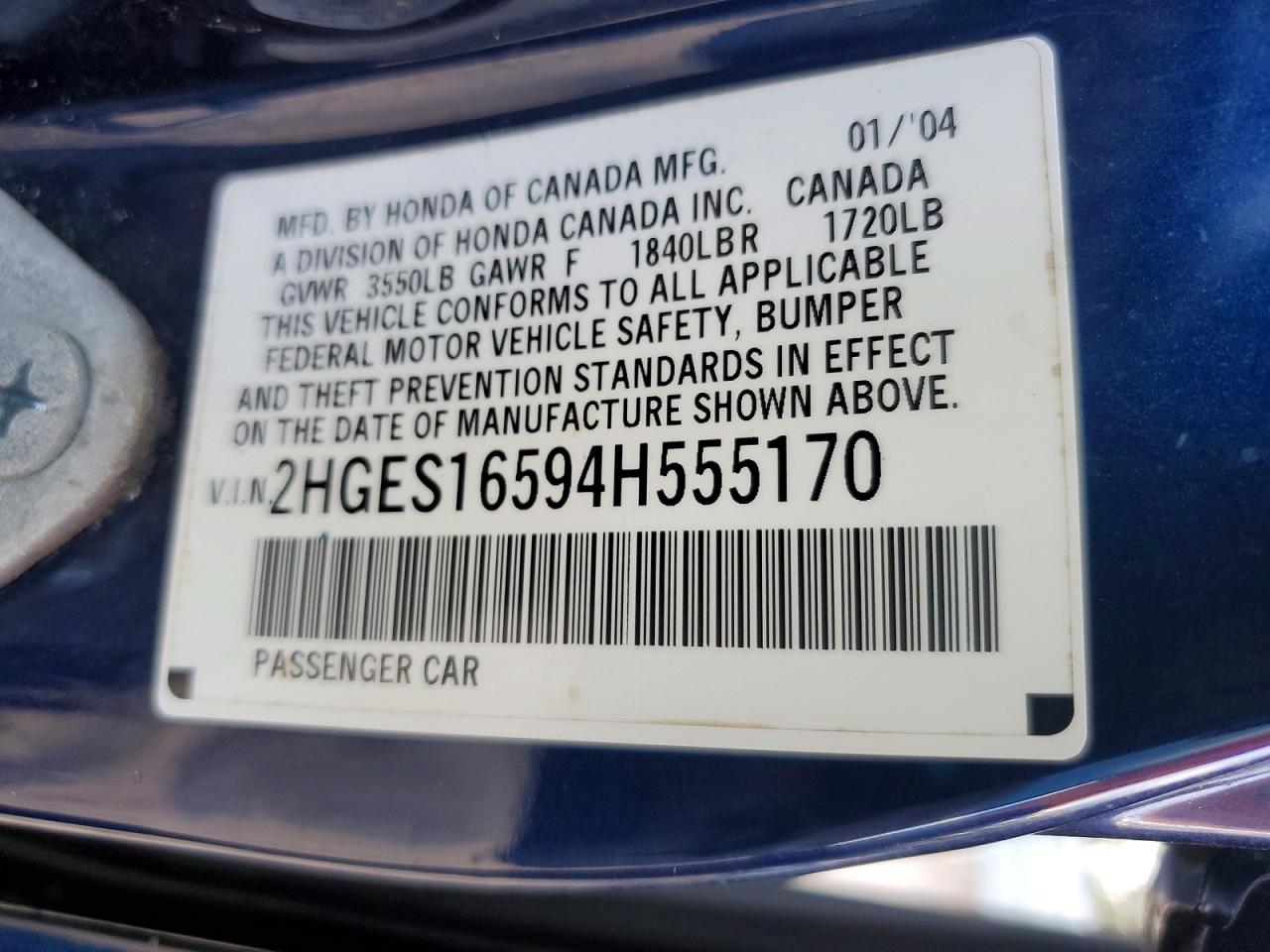 2004 HONDA CIVIC LX photo 12
