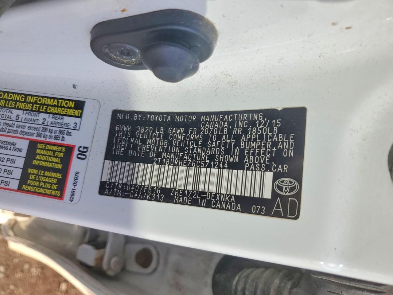 2016 TOYOTA COROLLA L photo 12