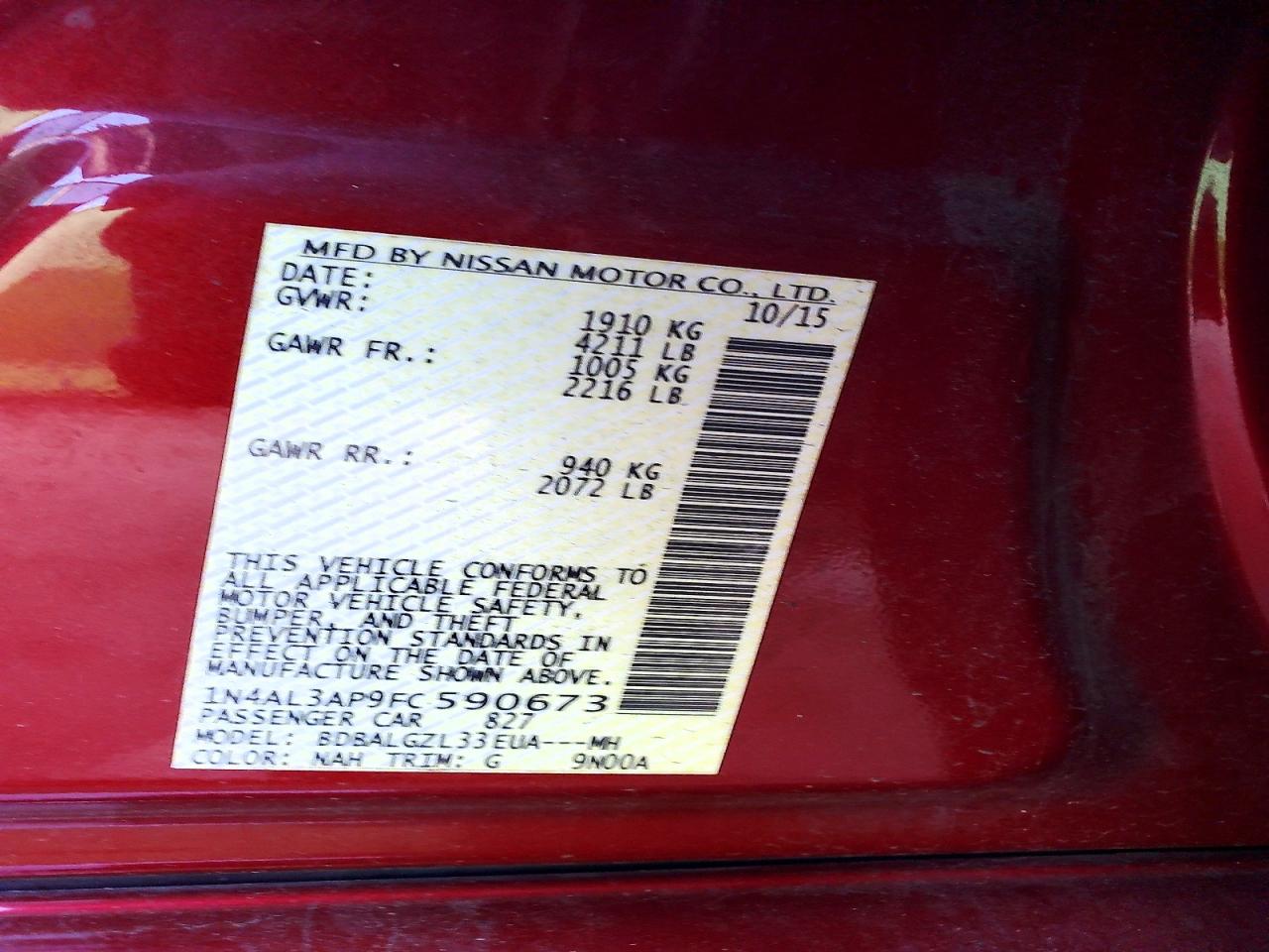 2015 NISSAN ALTIMA 2.5 photo 12