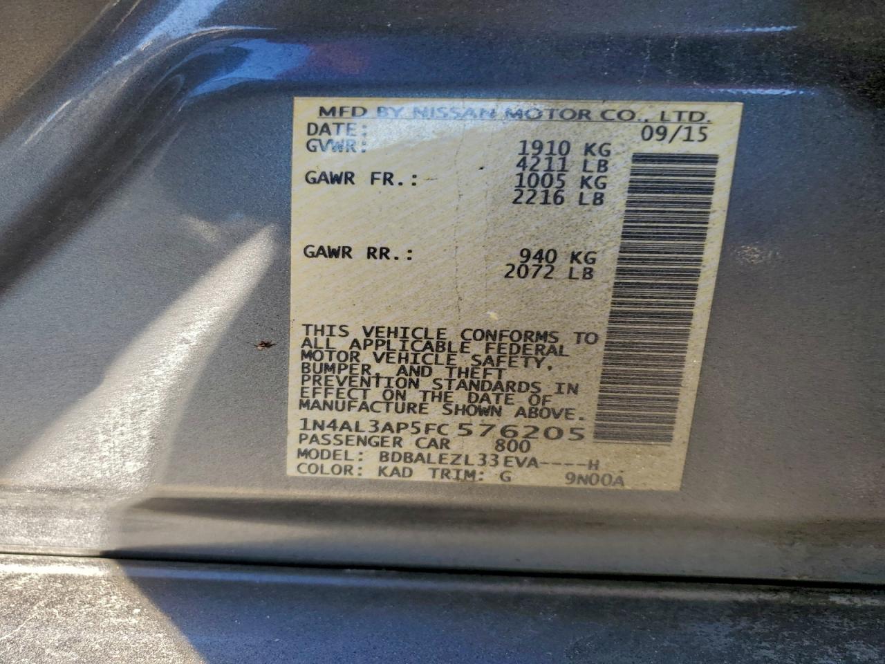 2015 NISSAN ALTIMA 2.5 photo 12