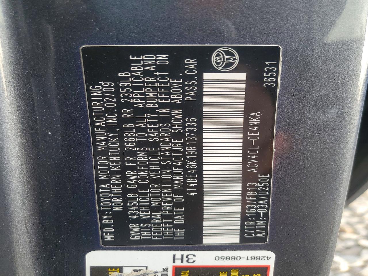 2009 TOYOTA CAMRY BASE photo 12