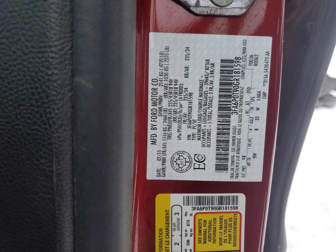 2016 FORD FUSION SE photo 13