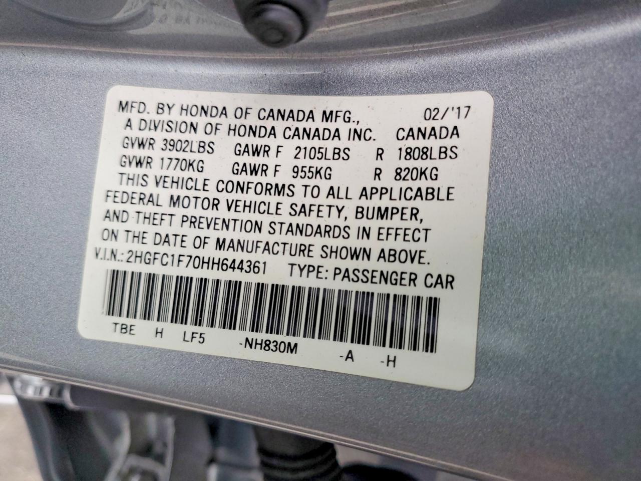 2017 HONDA CIVIC EXL photo 23