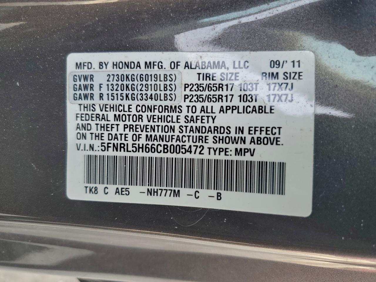 2012 HONDA ODYSSEY EXL photo 37