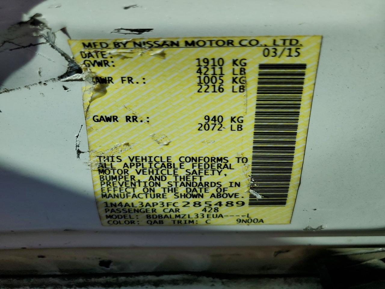 2015 NISSAN ALTIMA 2.5 photo 12