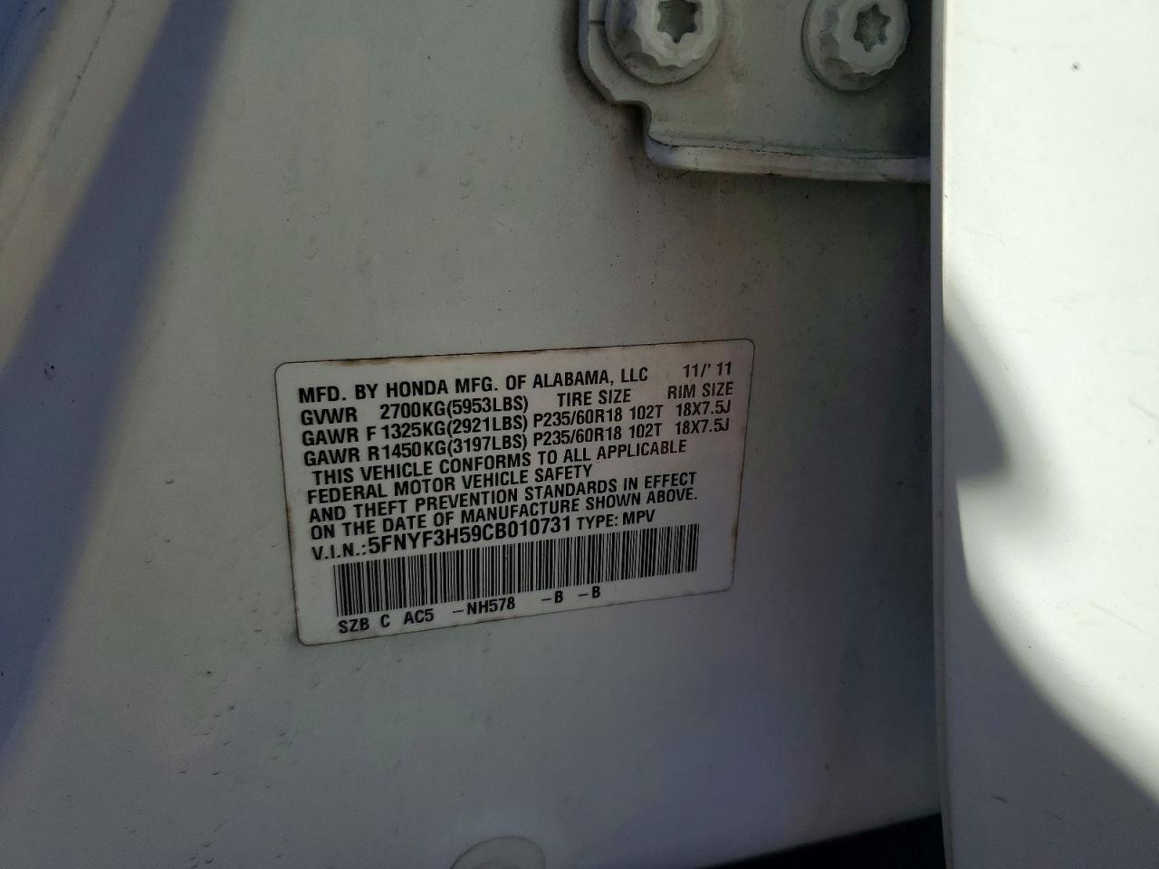 2012 HONDA PILOT EXL photo 37