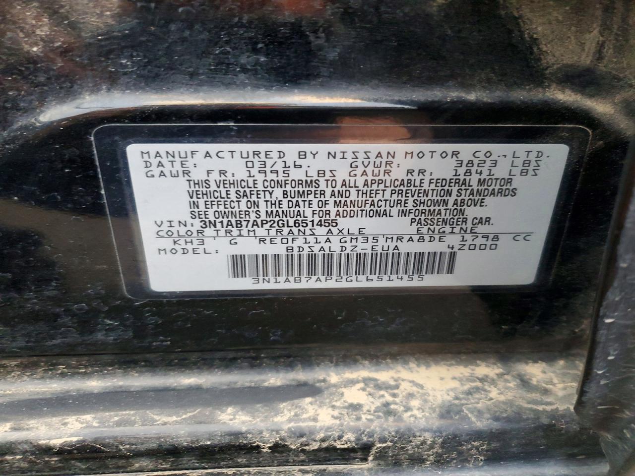 2016 NISSAN SENTRA S photo 13