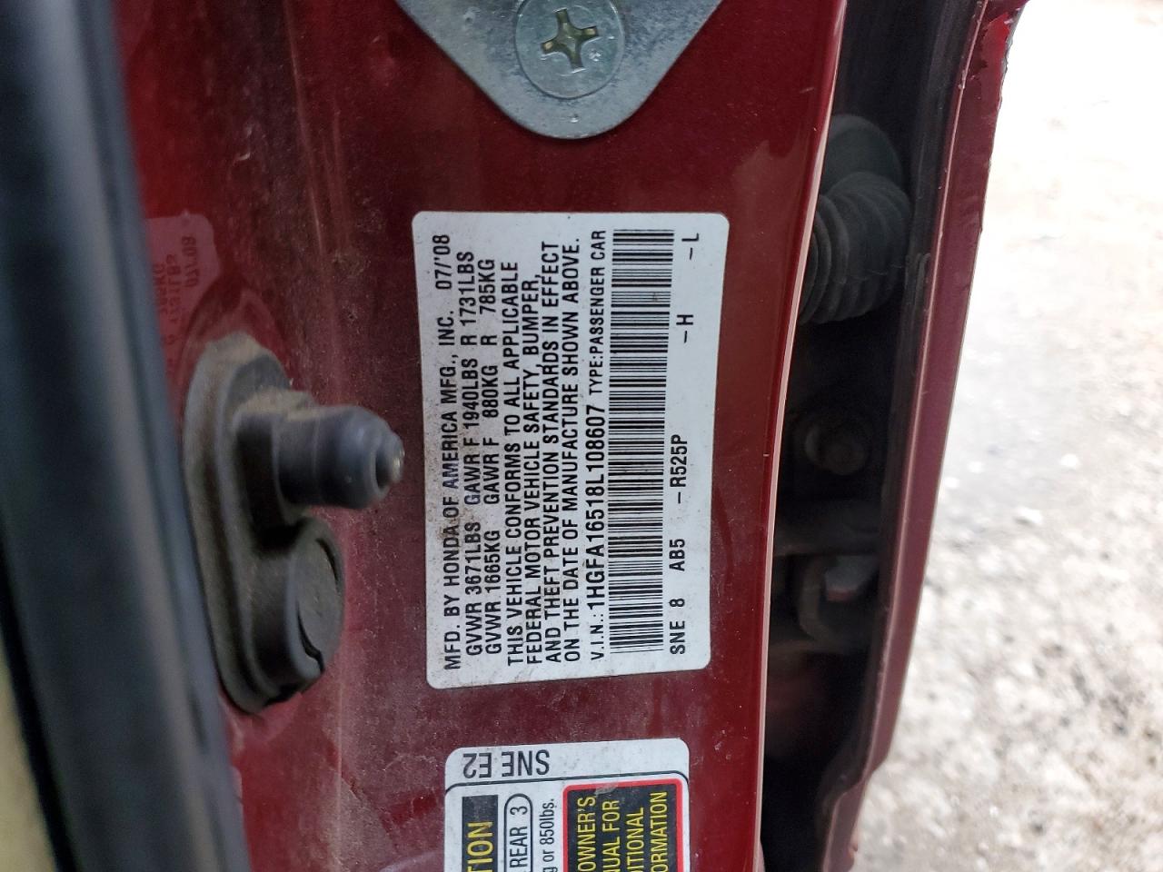 2008 HONDA CIVIC LX photo 12